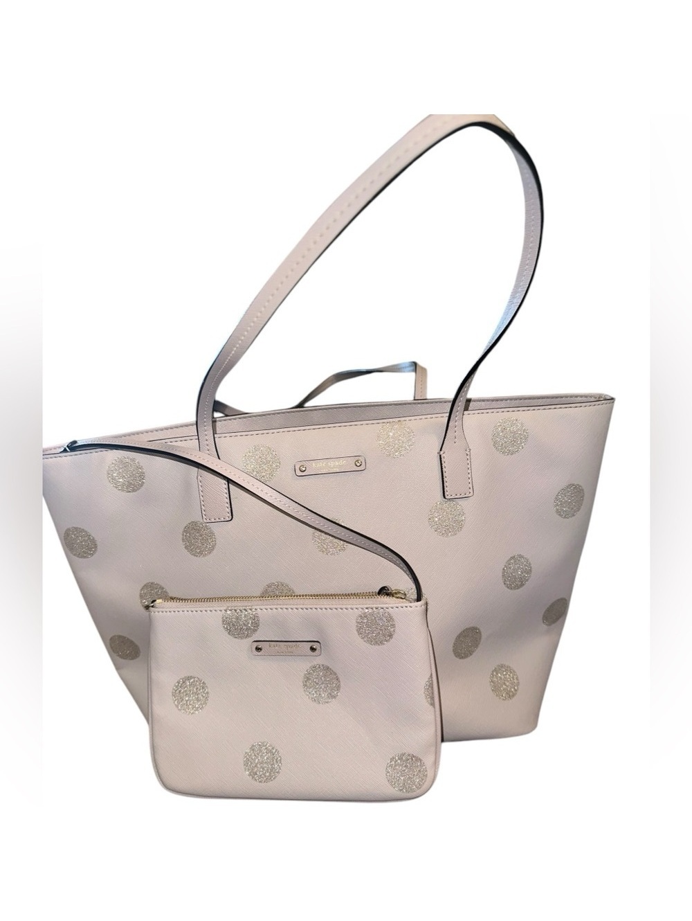 Kate Spade Light Purple glitter Polkadot Tote with Removable Insert EUC